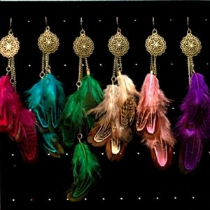 New. Long Feather Tassel Bronze Dangle Earrings